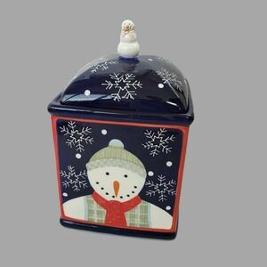 Debbie Mumm Snowman Portraits Christmas Holiday Cookie Jar Canister Embossed